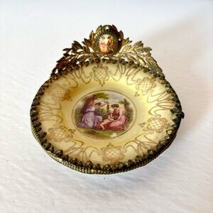 Vintage La Chateau Hand Painted Decorative Bowl with Gold Trim